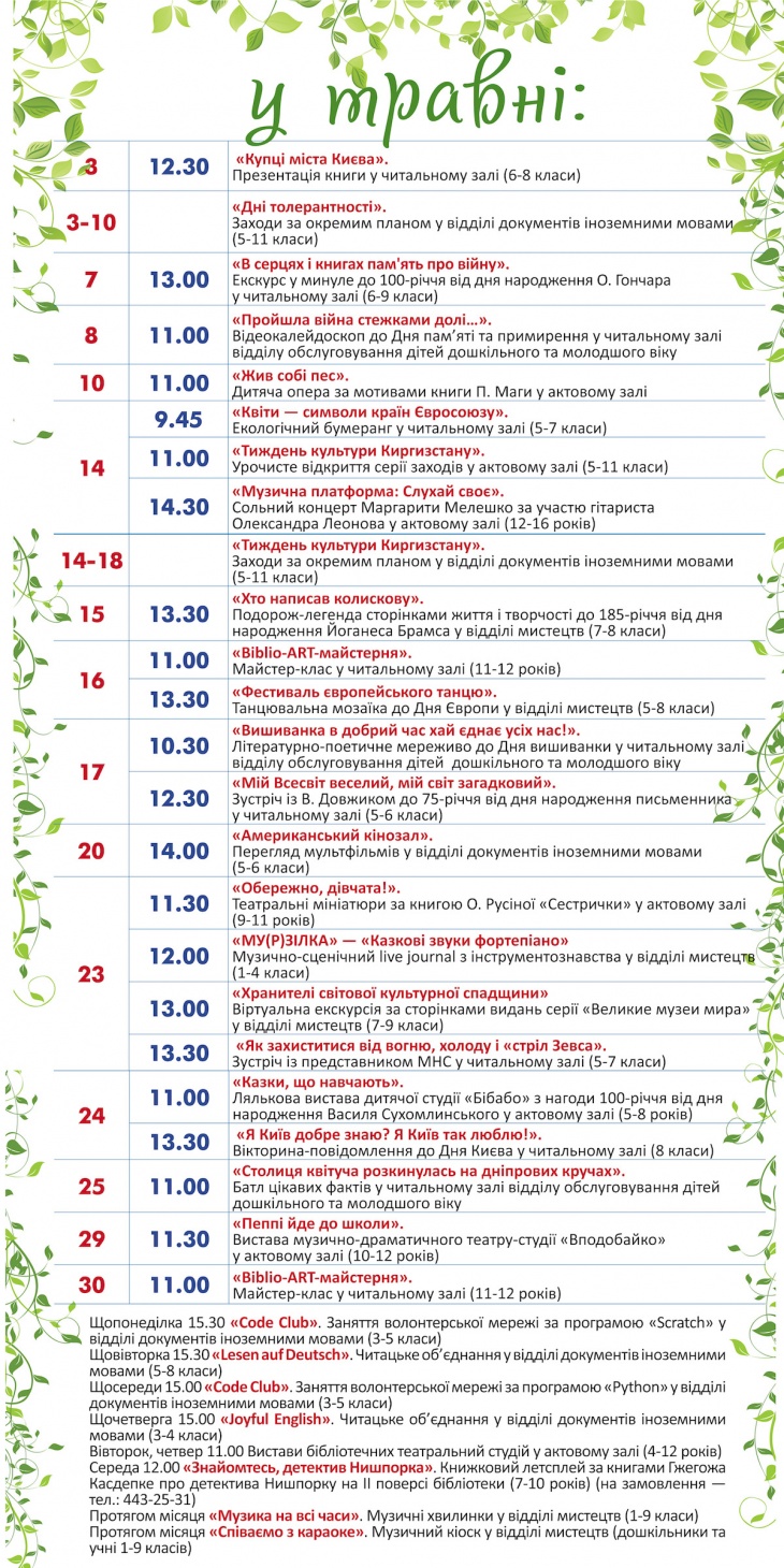 Заходи у травні в Національній бібліотеці для дітей Заходи у травні в Національній бібліотеці для дітей